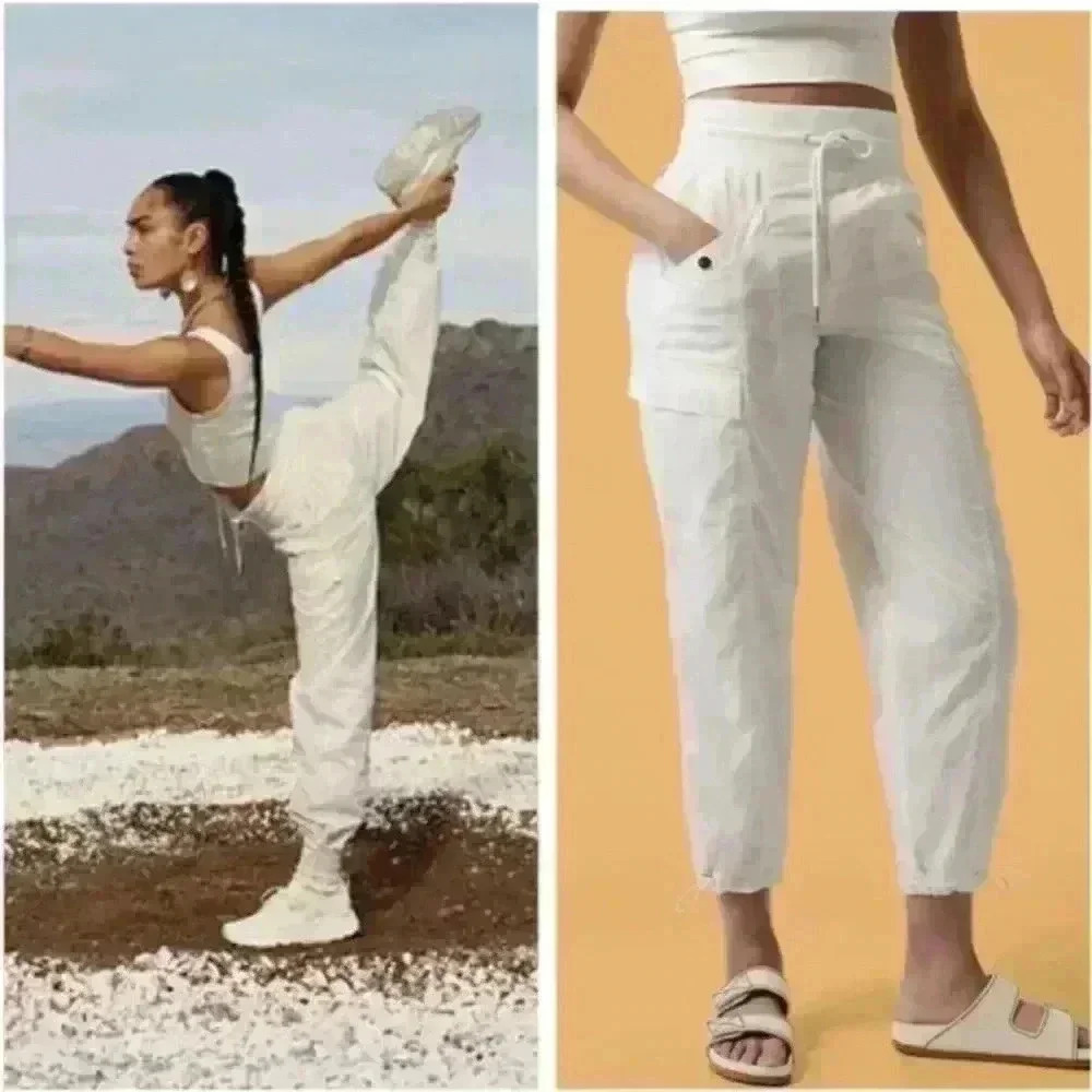 NWT Athleta x Alicia Keys Cream High Waist Utility Pants Cargo Joggers Size 2